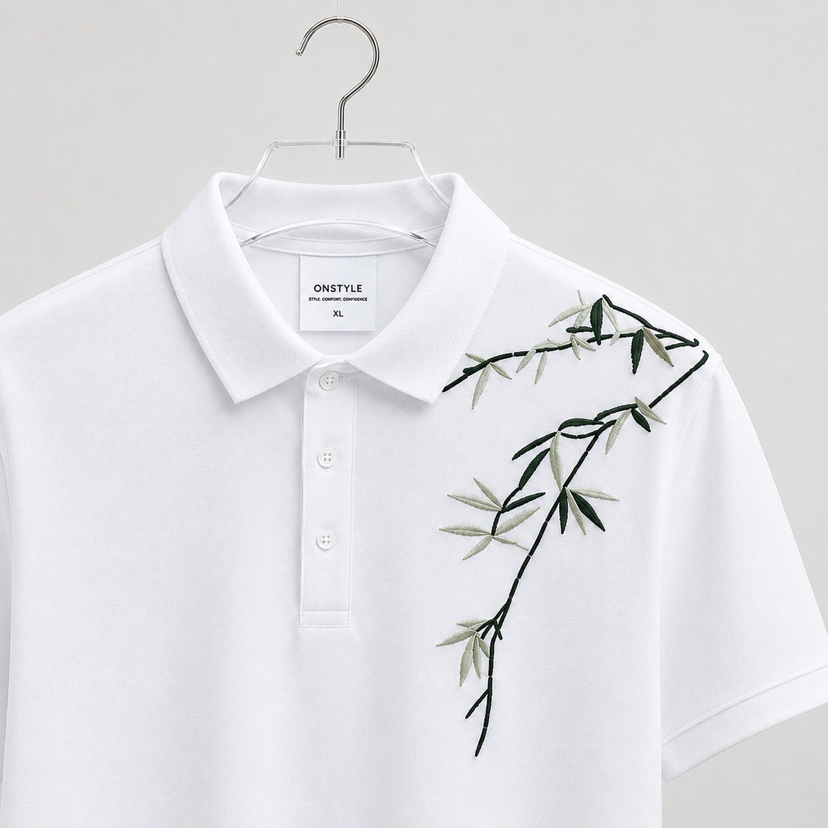 Premium Bamboo Print Polo T-Shirt for Men | Half Sleeve Cotton Casual Polo (White & Black)