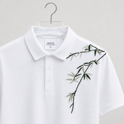 Premium Bamboo Print Polo T-Shirt for Men | Half Sleeve Cotton Casual Polo (White & Black)