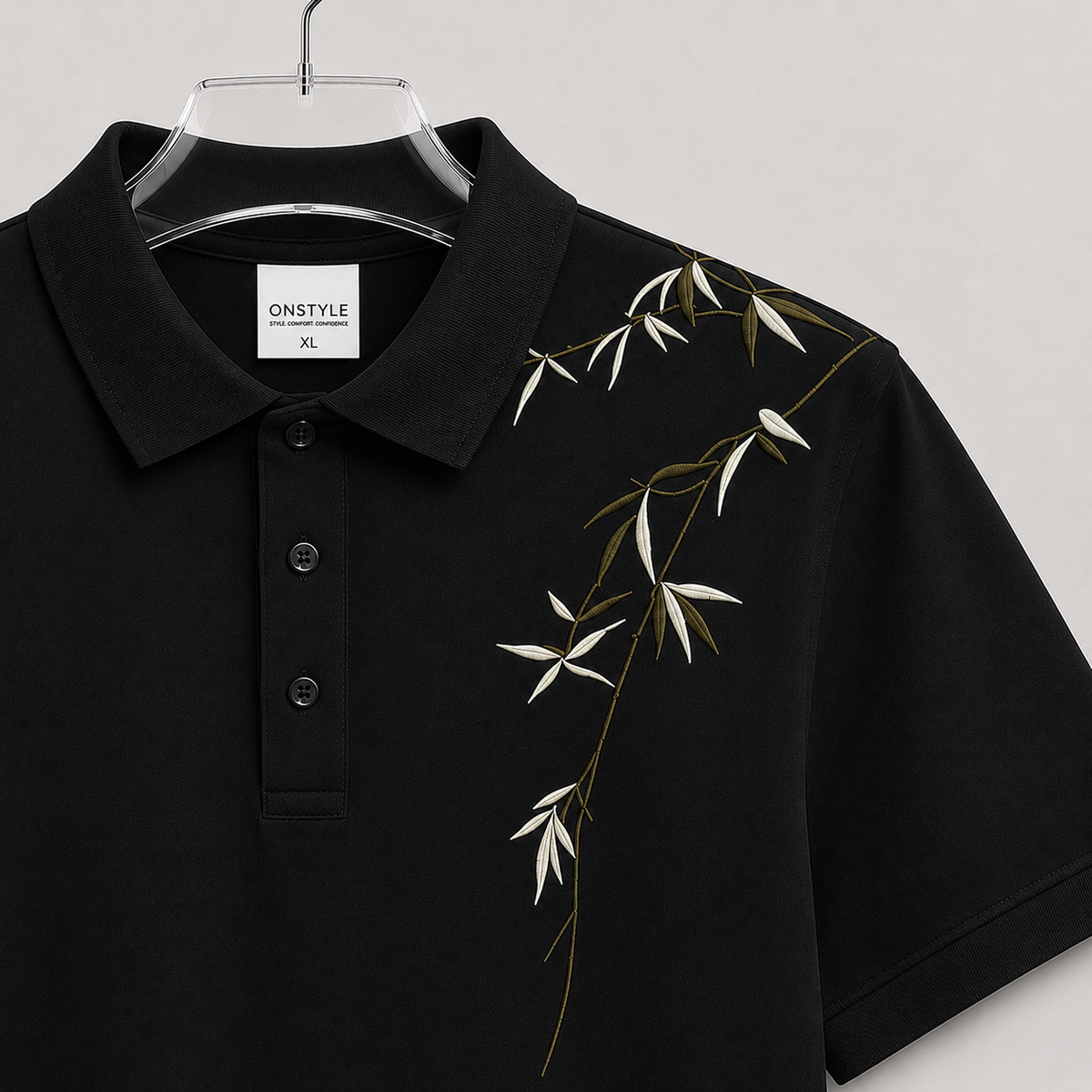 Premium Bamboo Print Polo T-Shirt for Men | Half Sleeve Cotton Casual Polo (White & Black)
