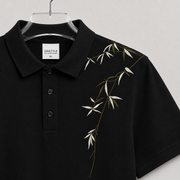 Premium Bamboo Print Polo T-Shirt for Men | Half Sleeve Cotton Casual Polo (White & Black)