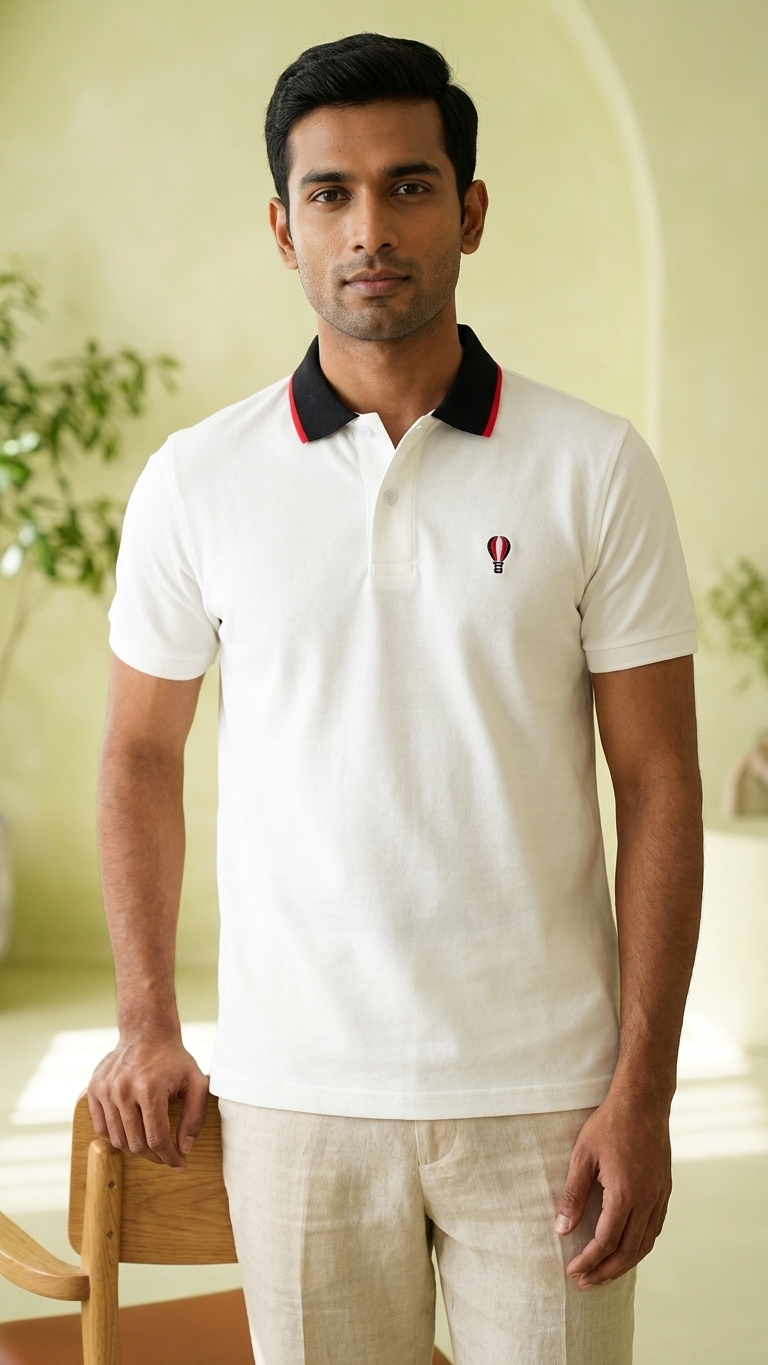 OnStyle Premium Cotton Polo T-Shirt for Men | Classic Fit | Embroidered Hot Air Balloon Logo