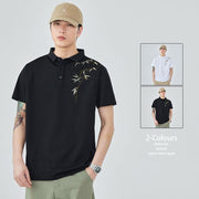 Premium Bamboo Print Polo T-Shirt for Men | Half Sleeve Cotton Casual Polo (White & Black)