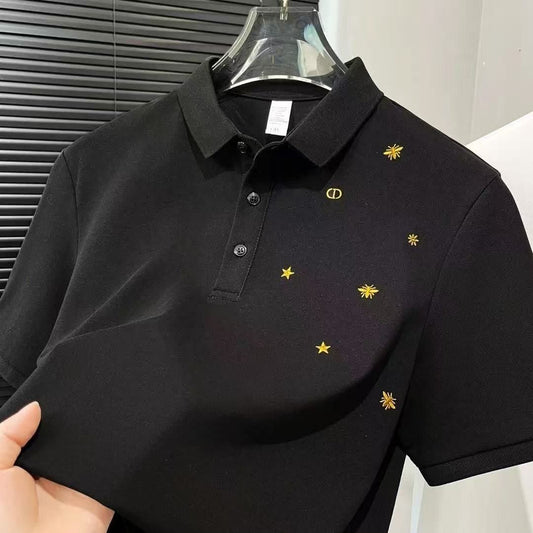 Men Popular Mercerized Pique Polo For Men, Trendy Light Luxury, Personalized Embroidered Short-Sleeve T-Shirt