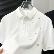 Men Popular Mercerized Pique Polo For Men, Trendy Light Luxury, Personalized Embroidered Short-Sleeve T-Shirt