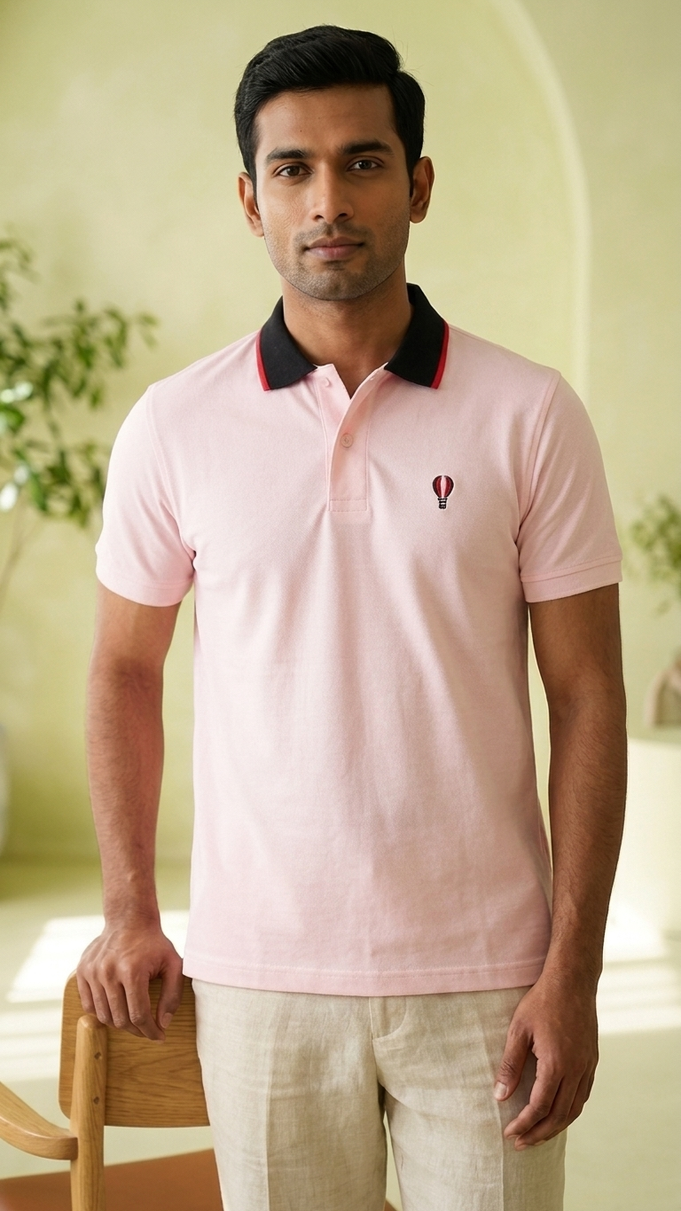OnStyle Premium Cotton Polo T-Shirt for Men | Classic Fit | Embroidered Hot Air Balloon Logo