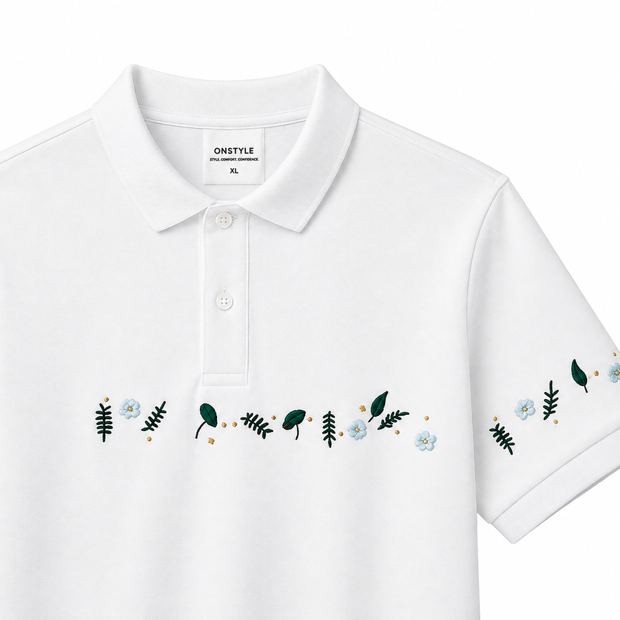 Botanic Trail Embroidered Piqué Polo T-Shirt